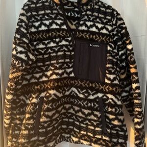 Columbia Black and White Patterned Fleece Zip Pullover